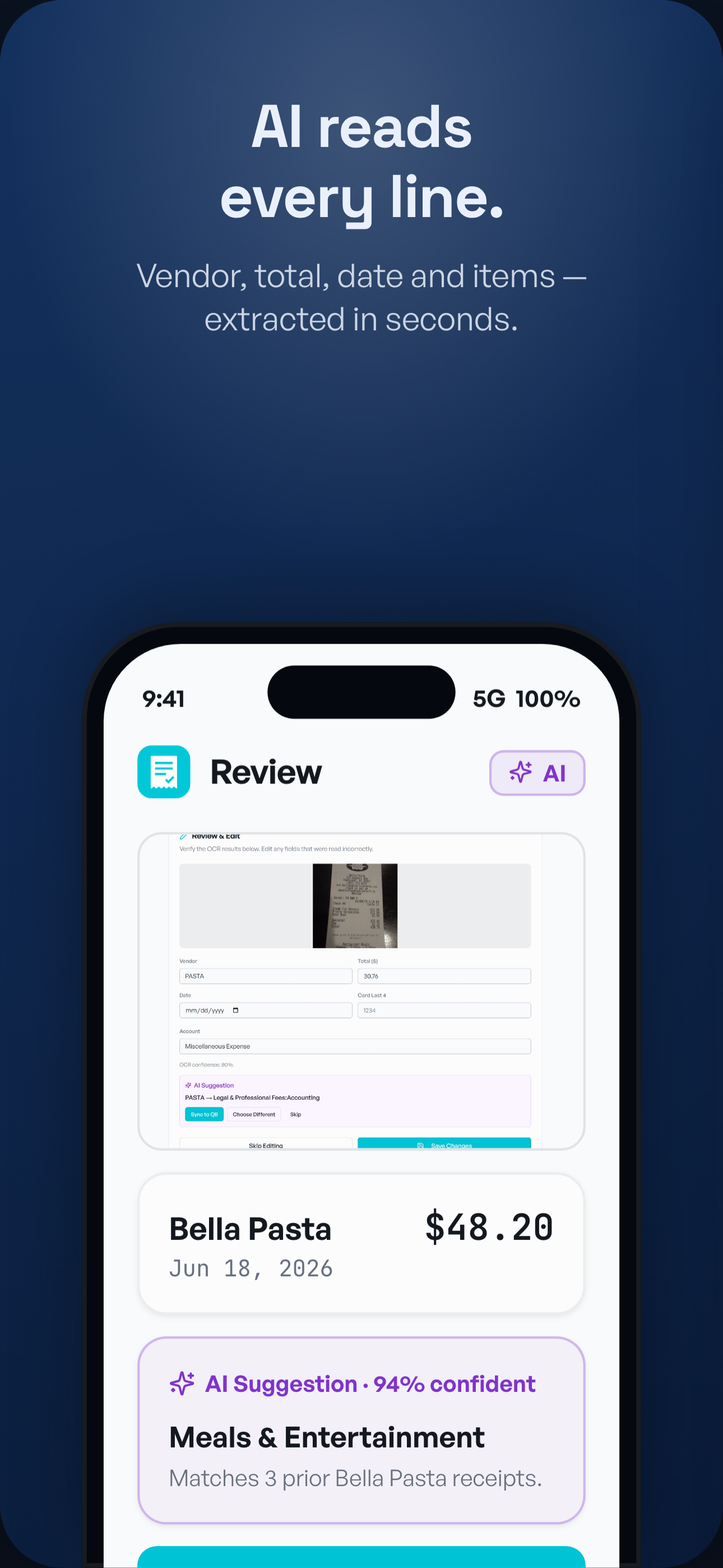 AI reads every line of the receipt